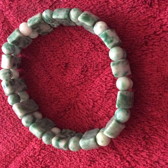 Vintage Natural Moss Agate Gemstone Stretch Bracelet - Picture 4 of 4